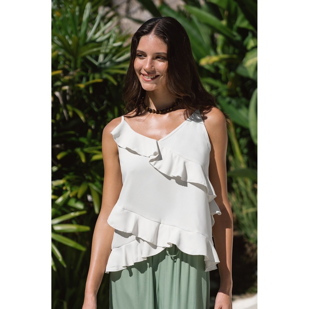 White Ruffle Tiered Camisole Top